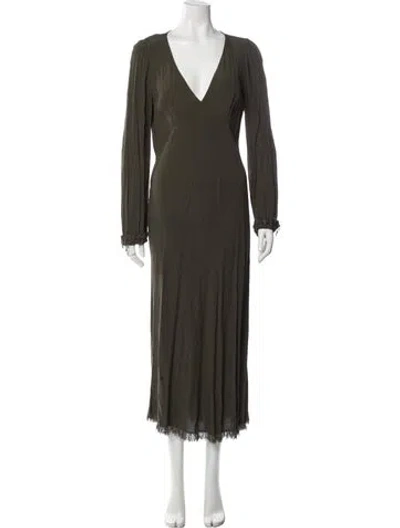 Pre-owned Raquel Allegra V-neck Long Dress In Green