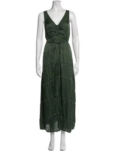 Pre-owned Raquel Allegra V-neck Long Dress In Green