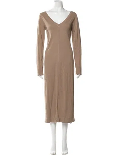 Pre-owned Raquel Allegra V-neck Long Dress In Neutral