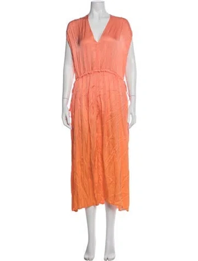 Pre-owned Raquel Allegra V-neck Long Dress In Orange