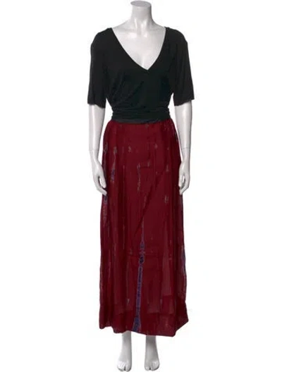 Pre-owned Raquel Allegra V-neck Long Dress In Red