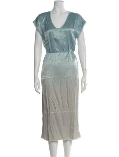 Pre-owned Raquel Allegra V-neck Long Dress W/ Tags In Blue
