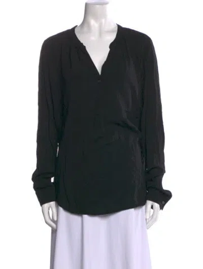 Pre-owned Raquel Allegra V-neck Long Sleeve Blouse In Black