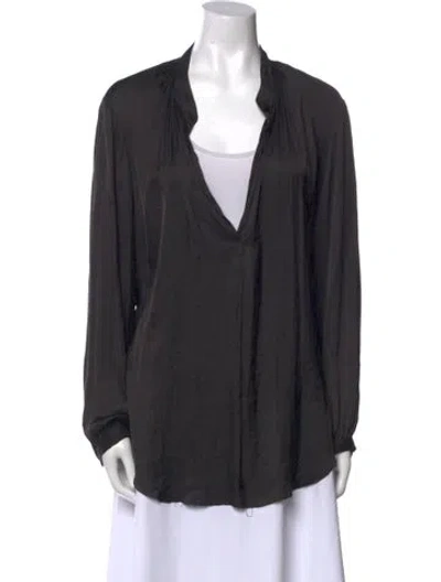 Pre-owned Raquel Allegra V-neck Long Sleeve Blouse In Black