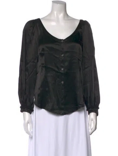 Pre-owned Raquel Allegra V-neck Long Sleeve Blouse In Black