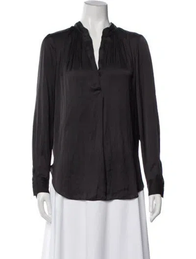 Pre-owned Raquel Allegra V-neck Long Sleeve Blouse In Gray