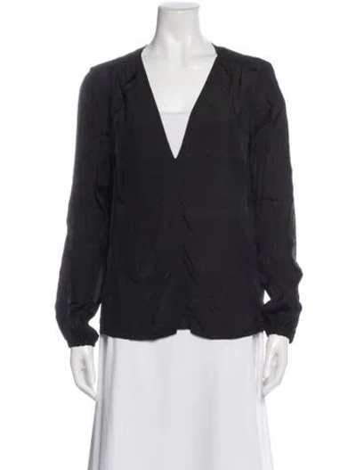 Pre-owned Raquel Allegra V-neck Long Sleeve Blouse In Gray