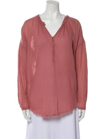 Pre-owned Raquel Allegra V-neck Long Sleeve Blouse In Pink
