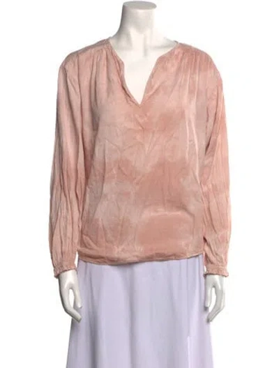 Pre-owned Raquel Allegra V-neck Long Sleeve Blouse In Pink