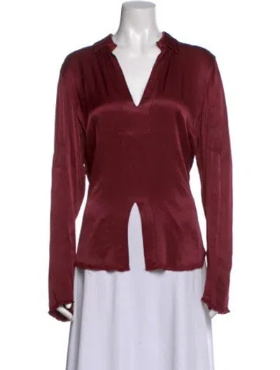 Pre-owned Raquel Allegra V-neck Long Sleeve Blouse In Red
