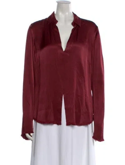 Pre-owned Raquel Allegra V-neck Long Sleeve Blouse In Red