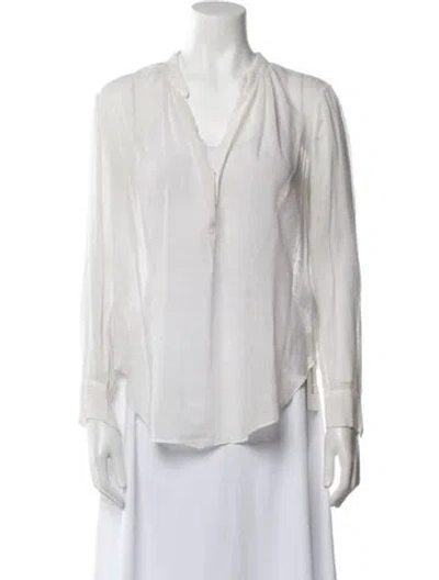 Pre-owned Raquel Allegra V-neck Long Sleeve Blouse In White