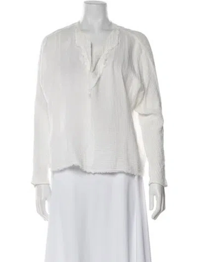 Pre-owned Raquel Allegra V-neck Long Sleeve Blouse In White