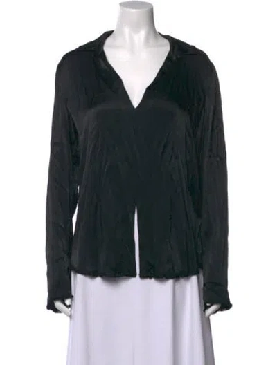 Pre-owned Raquel Allegra V-neck Long Sleeve Top In Black