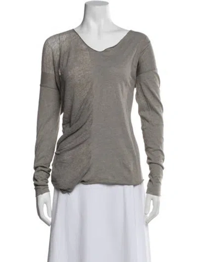 Pre-owned Raquel Allegra V-neck Long Sleeve T-shirt In Gray