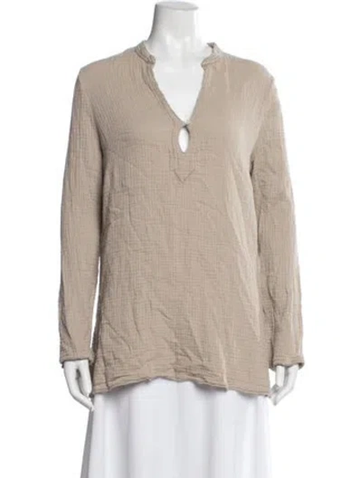 Pre-owned Raquel Allegra V-neck Long Sleeve Tunic In Neutral