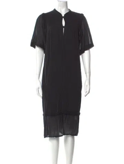 Pre-owned Raquel Allegra V-neck Midi Length Dress In Black
