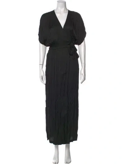 Pre-owned Raquel Allegra V-neck Midi Length Dress In Black