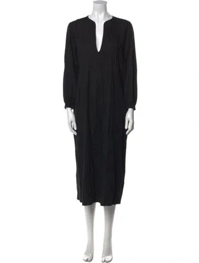 Pre-owned Raquel Allegra V-neck Midi Length Dress In Black