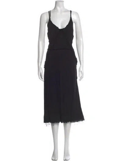 Pre-owned Raquel Allegra V-neck Midi Length Dress In Black