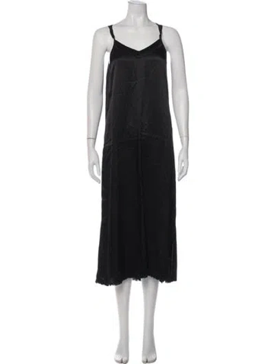 Pre-owned Raquel Allegra V-neck Midi Length Dress In Black