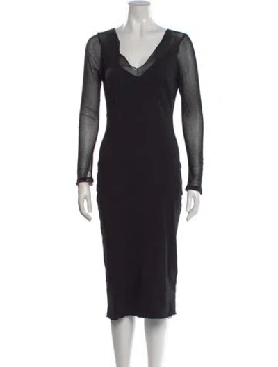 Pre-owned Raquel Allegra V-neck Midi Length Dress In Black