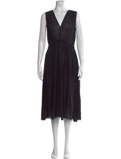 Pre-owned Raquel Allegra V-neck Midi Length Dress In Black