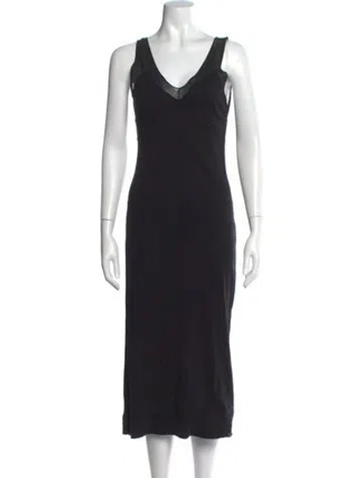 Pre-owned Raquel Allegra V-neck Midi Length Dress In Black