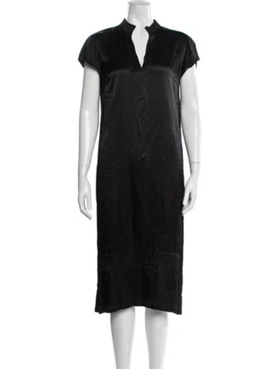 Pre-owned Raquel Allegra V-neck Midi Length Dress In Black