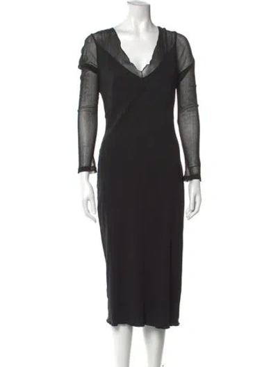 Pre-owned Raquel Allegra V-neck Midi Length Dress In Black