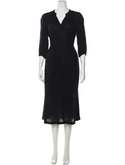 Pre-owned Raquel Allegra V-neck Midi Length Dress In Black