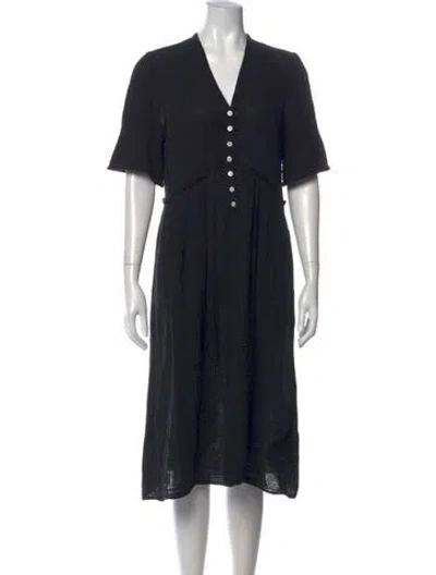 Pre-owned Raquel Allegra V-neck Midi Length Dress In Black