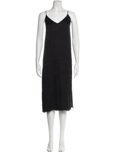 Pre-owned Raquel Allegra V-neck Midi Length Dress In Black
