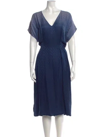 Pre-owned Raquel Allegra V-neck Midi Length Dress In Blue