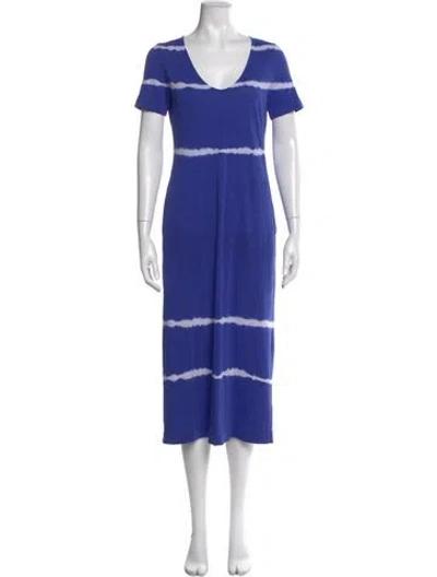 Pre-owned Raquel Allegra V-neck Midi Length Dress In Blue