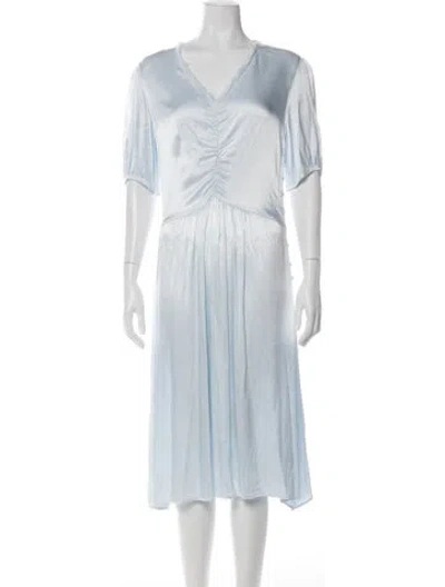 Pre-owned Raquel Allegra V-neck Midi Length Dress In Blue
