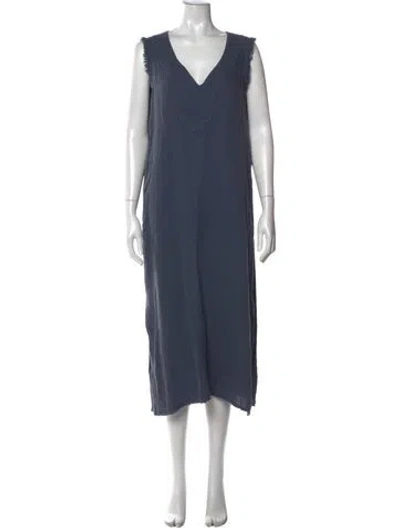 Pre-owned Raquel Allegra V-neck Midi Length Dress In Blue