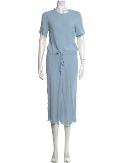 Pre-owned Raquel Allegra V-neck Midi Length Dress In Blue