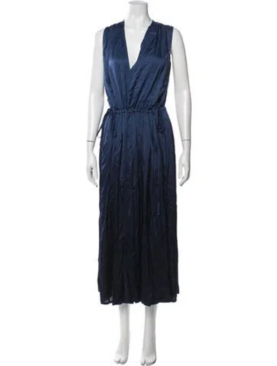 Pre-owned Raquel Allegra V-neck Midi Length Dress In Blue