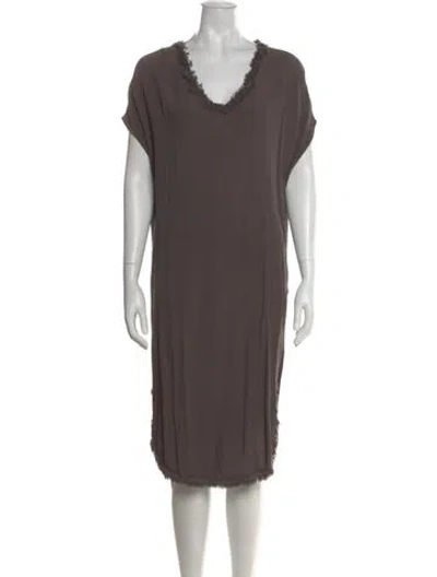 Pre-owned Raquel Allegra V-neck Midi Length Dress In Brown