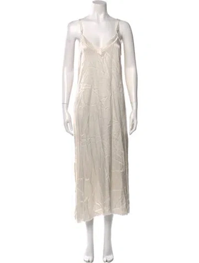 Pre-owned Raquel Allegra V-neck Midi Length Dress In Neutral