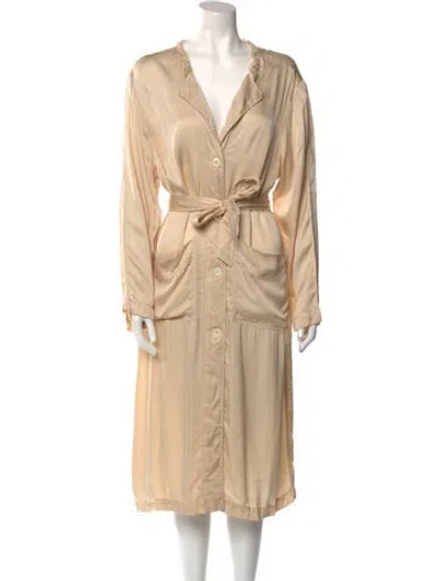 Pre-owned Raquel Allegra V-neck Midi Length Dress In Neutral