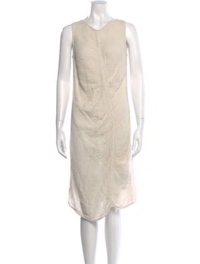 Pre-owned Raquel Allegra V-neck Midi Length Dress In Neutral