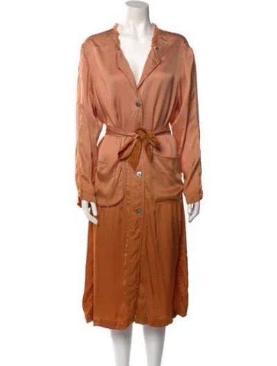 Pre-owned Raquel Allegra V-neck Midi Length Dress In Orange