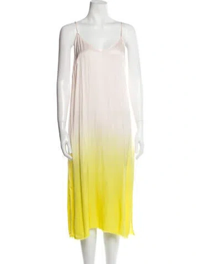 Pre-owned Raquel Allegra V-neck Midi Length Dress In Pink