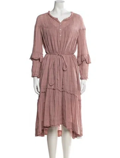 Pre-owned Raquel Allegra V-neck Midi Length Dress In Pink