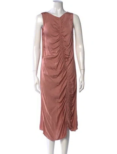Pre-owned Raquel Allegra V-neck Midi Length Dress In Pink