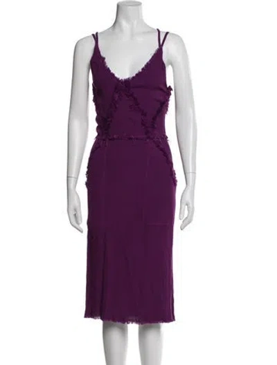 Pre-owned Raquel Allegra V-neck Midi Length Dress In Purple