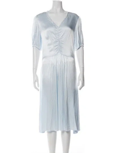 Pre-owned Raquel Allegra V-neck Midi Length Dress W/ Tags In Blue