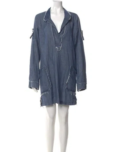 Pre-owned Raquel Allegra V-neck Mini Dress In Blue